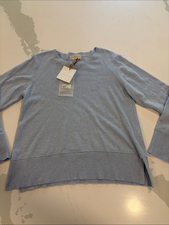 Bianco & Blu Sweaters - NWT Bianco&Blu- Blue Crewneck Sweater Cashmere, Wool & Silk w/ Ribbed Hem Size L
